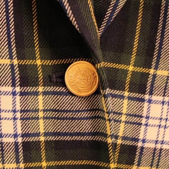 VTG Women's Pure Wool Hunter Green Plaid Blazer, Lined w/ Gold Buttons sz 6 - Picture 3 of 9